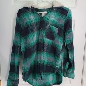 Plaid Hooded Button Up